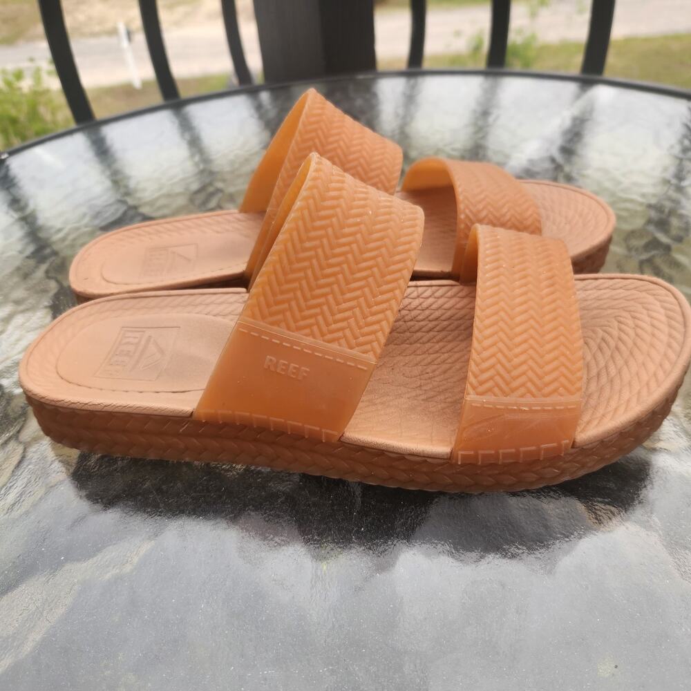 Reef Womens Water Vista Slide Tan Platform Sandal Rubber Strappy Chunky Sz 10